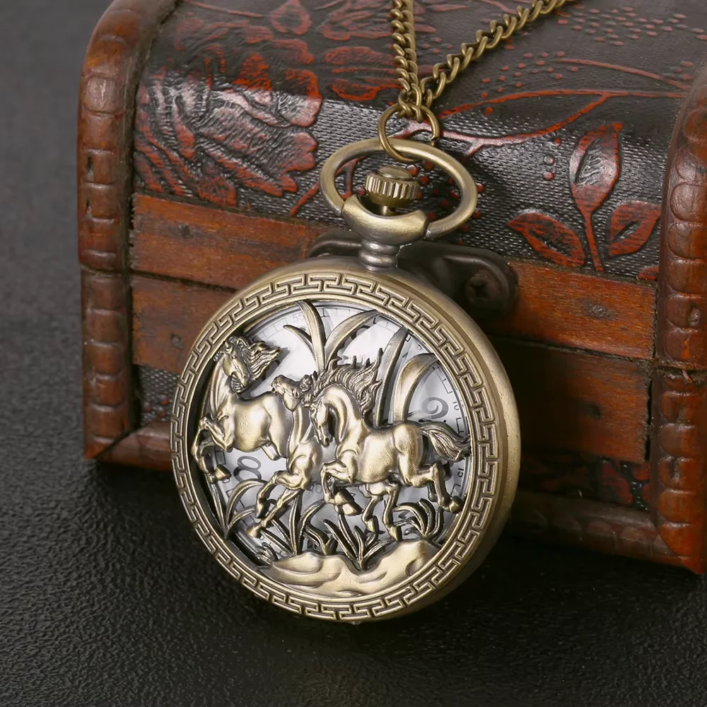8838Two horses hollow fashion trend copper color pocket watch Creative retro gift value exquisite flip pocket watch
8838Two horses hollow fashion trend copper color pocket watch Creative retro gift value exquisite flip pocket watch