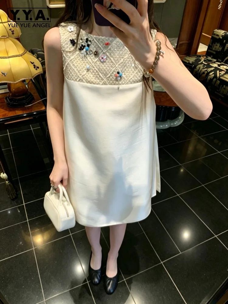 Fashion Elegant Women Tank Dress Designer O Neck Beading Spliced A Line Short Dresses O Neck Sweet Loose Fit Ladies Party Dress
Fashion Elegant Women Tank Dress Designer O Neck Beading Spliced A Line Short Dresses O Neck Sweet Loose Fit Ladies Party Dress