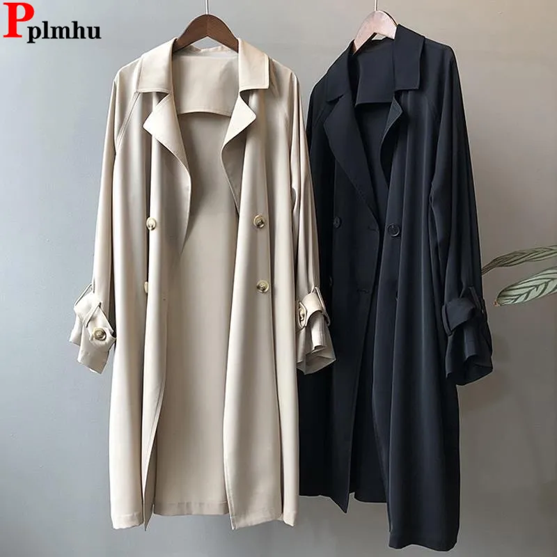 Classic Lapel Mid-length Trench Coats Tops Casual Double Breasted Jackets Elegant Abrigos Korea Unlined Women Chaqueta Casaco
Classic Lapel Mid-length Trench Coats Tops Casual Double Breasted Jackets Elegant Abrigos Korea Unlined Women Chaqueta Casaco