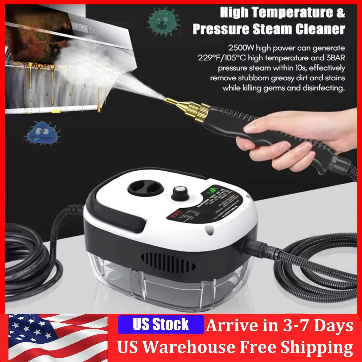 Steam Cleaner Air Conditioning Kitchen Fumes Oil Stains Use 2500W Handheld High Temperature Pressurized Steam Cleaning Portable
Steam Cleaner Air Conditioning Kitchen Fumes Oil Stains Use 2500W Handheld High Temperature Pressurized Steam Cleaning Portable