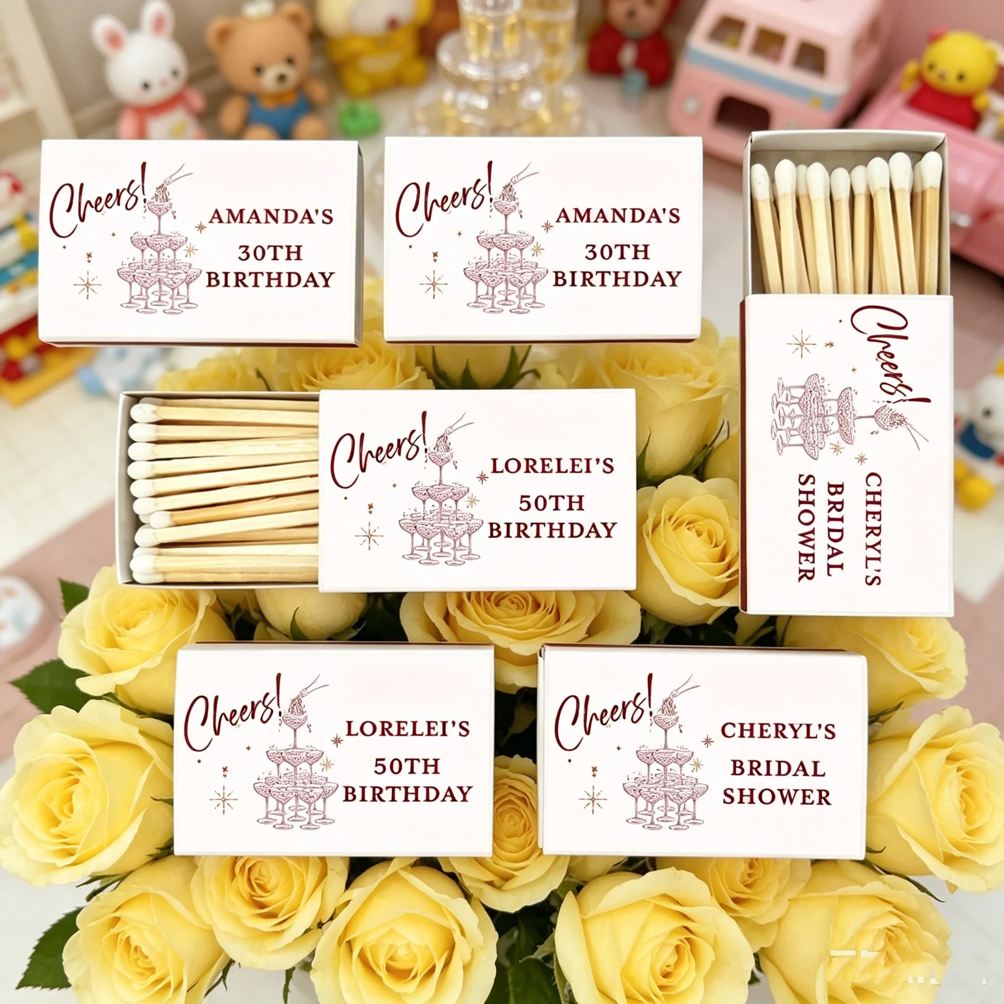 Custom Champagne Tower Matches, Personalized "Cheers!" Matchboxes, Bridal Shower & Birthday Favors, 1/2/4/50 Pack Bulk Guest Gif
Custom Champagne Tower Matches, Personalized "Cheers!" Matchboxes, Bridal Shower & Birthday Favors, 1/2/4/50 Pack Bulk Guest Gif