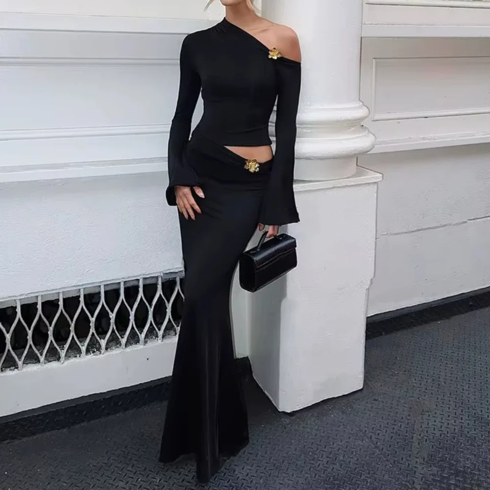 Metal Flowers Decor 2 Piece Set Women Sexy Off Shoulder Full Sleeve Crop Tops + Mermaid Long Skirts Elegant Party Dress Suits
Metal Flowers Decor 2 Piece Set Women Sexy Off Shoulder Full Sleeve Crop Tops + Mermaid Long Skirts Elegant Party Dress Suits