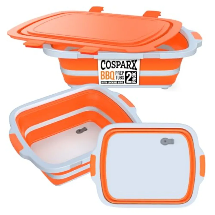2-Pack XL Collapsible BBQ Prep Tub with Built-In Cutting Board, Lid and Strainer Marinate, Drain and Prep Large Food-Safe Conta
2-Pack XL Collapsible BBQ Prep Tub with Built-In Cutting Board, Lid and Strainer Marinate, Drain and Prep Large Food-Safe Conta