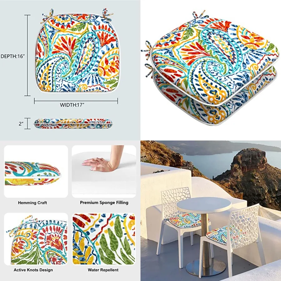 Indoor/Outdoor Chair Cushions Seat Cushions with Ties, Patio Chair Pads D16xW17 Inch for Patio Furniture Garden Home Office Decoration 2 Pack,Paisley Multi
Indoor/Outdoor Chair Cushions Seat Cushions with Ties, Patio Chair Pads D16xW17 Inch for Patio Furniture Garden Home Office Decoration 2 Pack,Paisley Multi