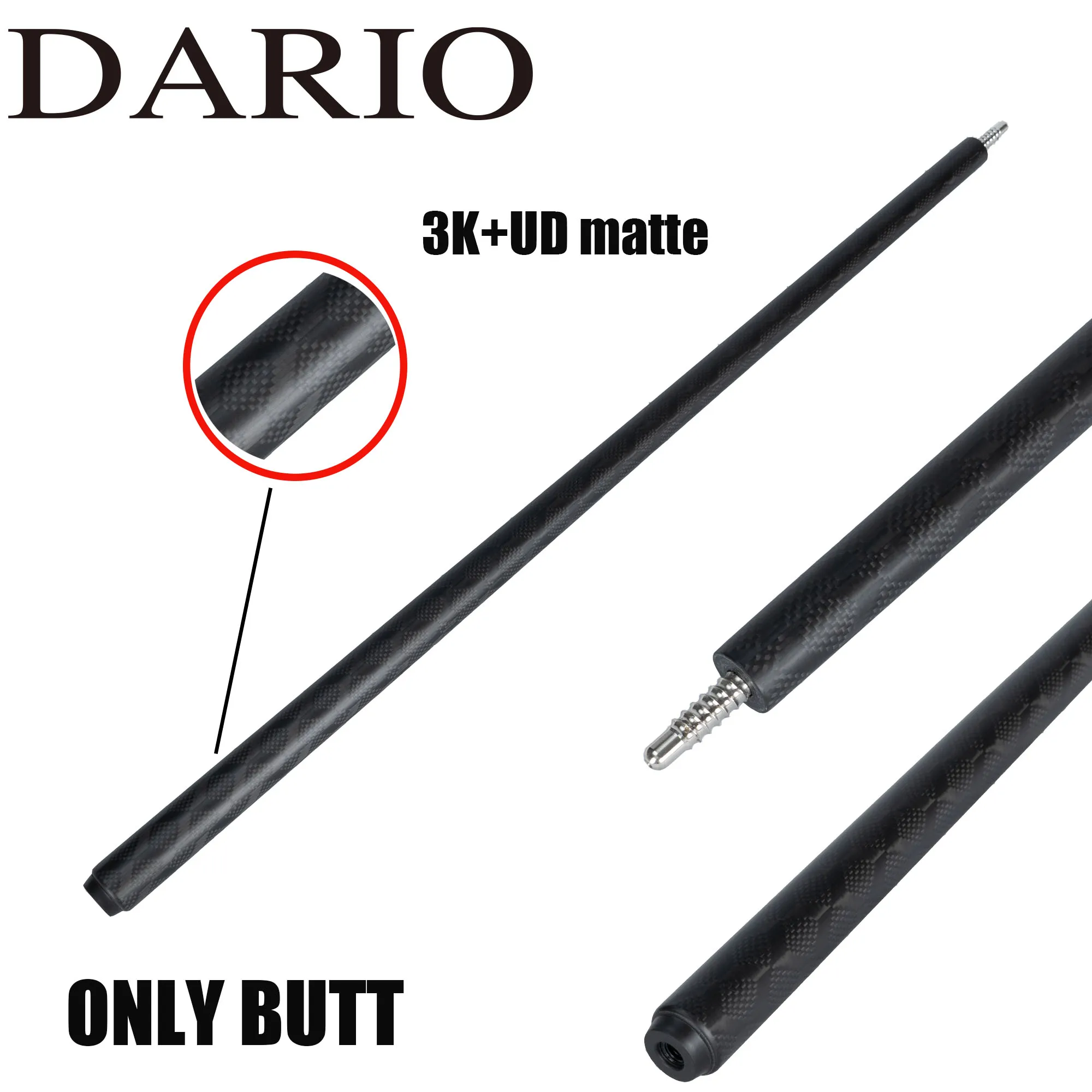 DARIO 3K+UD Surface Carbon Fiber Pool Cue Butt, Carbon Composite Billiard Cue Back Handle
DARIO 3K+UD Surface Carbon Fiber Pool Cue Butt, Carbon Composite Billiard Cue Back Handle