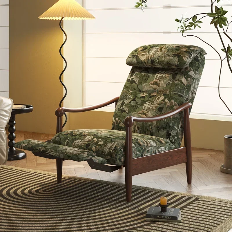 A Sofa chair retro single multi-functional high backrest adjustment solid wood leisure recliner
A Sofa chair retro single multi-functional high backrest adjustment solid wood leisure recliner
