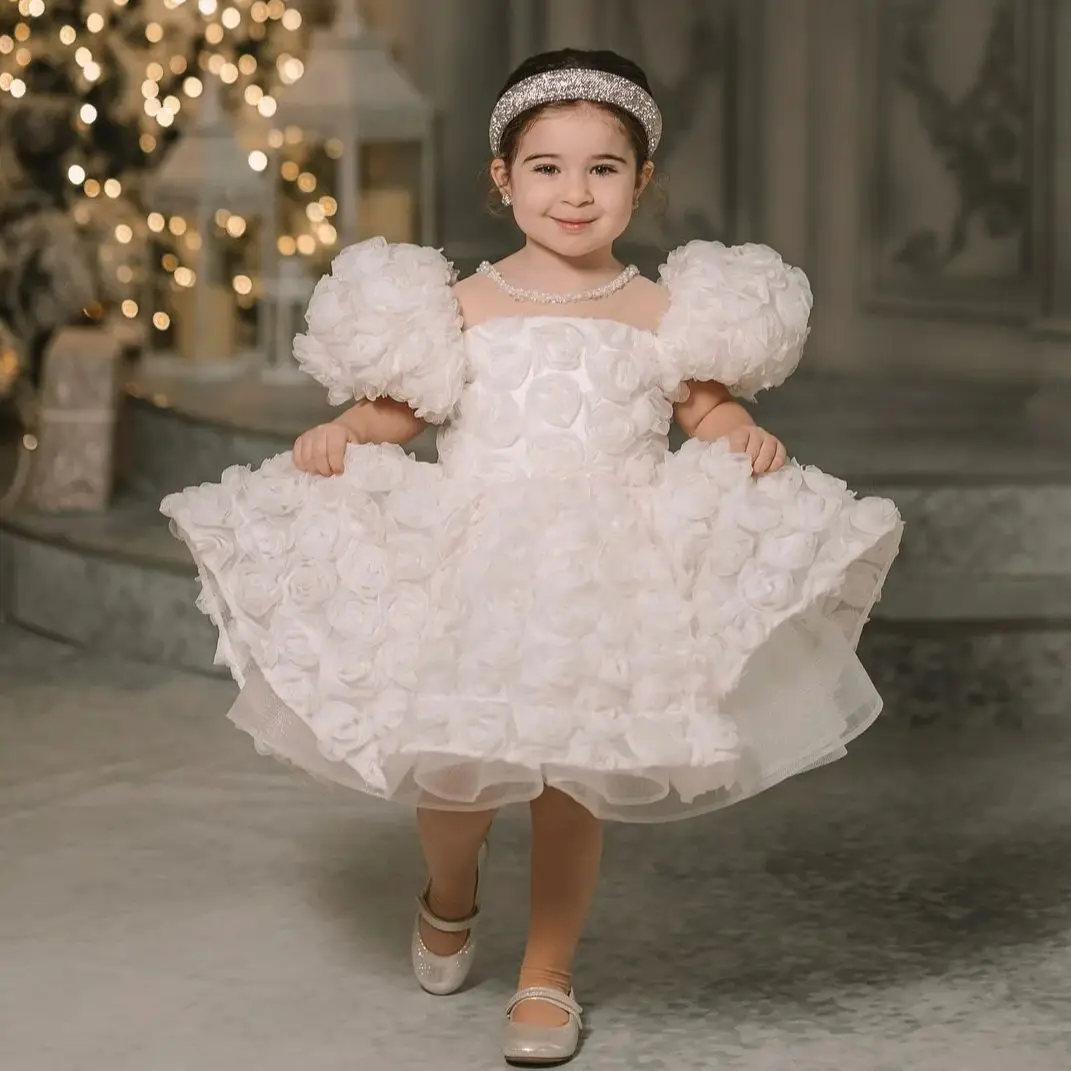 White 3D Flower Girl Dresses For Wedding Customized Knee Length Kids Baby Girl's Birthday Gowns First Communion Dress
White 3D Flower Girl Dresses For Wedding Customized Knee Length Kids Baby Girl's Birthday Gowns First Communion Dress