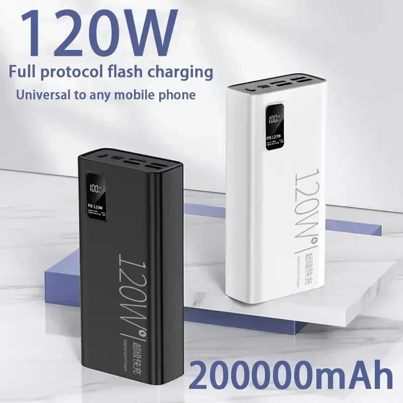 200000 mAh Power Bank 120W Super Fast Charging 100% Sufficient Capacity Portable Battery Charger For iPhone Xiaomi Huawei
200000 mAh Power Bank 120W Super Fast Charging 100% Sufficient Capacity Portable Battery Charger For iPhone Xiaomi Huawei