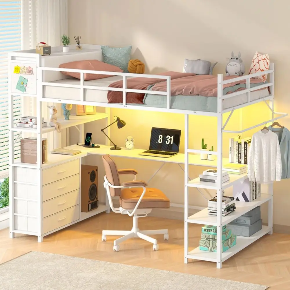 Bed Twin Size with UShaped Desk, Metal Twin Loft Bed Frame with Storage Upholstered Headboard amp LED Lights, Bunk Loft Beds wi
Bed Twin Size with UShaped Desk, Metal Twin Loft Bed Frame with Storage Upholstered Headboard amp LED Lights, Bunk Loft Beds wi