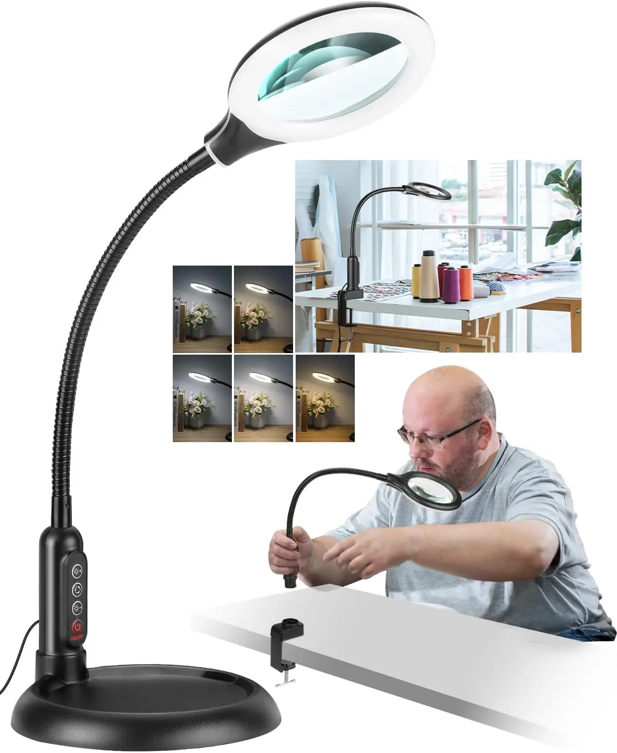 Лупа с 10-кратным увеличением, подсветкой и подставкой, 5 режимов цвета LED, регулировка яркости, настольная лампа для рукоделия и хобби
Лупа с 10-кратным увеличением, подсветкой и подставкой, 5 режимов цвета LED, регулировка яркости, настольная лампа для рукоделия и хобби
