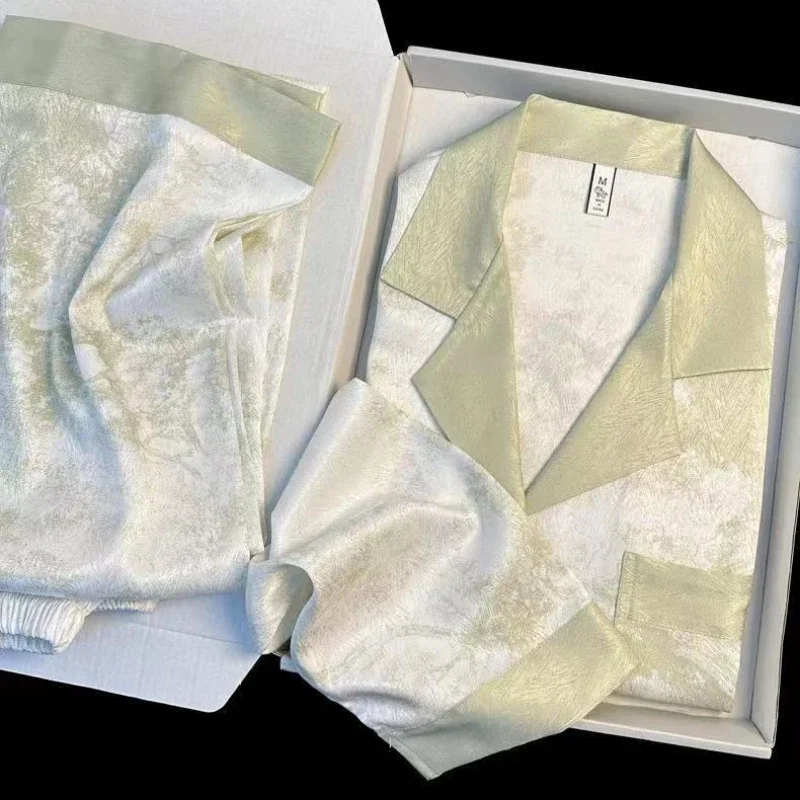 Women's Satin Pajama Set Spring New Classic Sandpainting Pajama Set Long Sleeve Button Green Pajama Lounge Pant Women Sleepwear
Women's Satin Pajama Set Spring New Classic Sandpainting Pajama Set Long Sleeve Button Green Pajama Lounge Pant Women Sleepwear