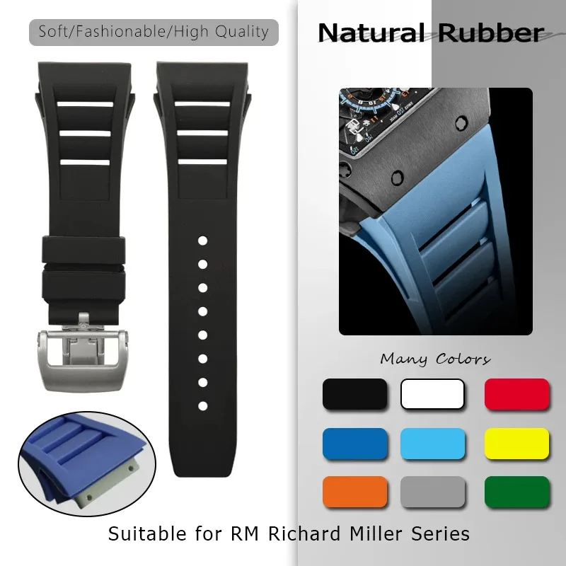 Screw Hole Soft Natural Rubber 25mm Watchband for Richard RM 011 Mille Foldover Buckle Colorful Silicone Convex Watch Strap
Screw Hole Soft Natural Rubber 25mm Watchband for Richard RM 011 Mille Foldover Buckle Colorful Silicone Convex Watch Strap