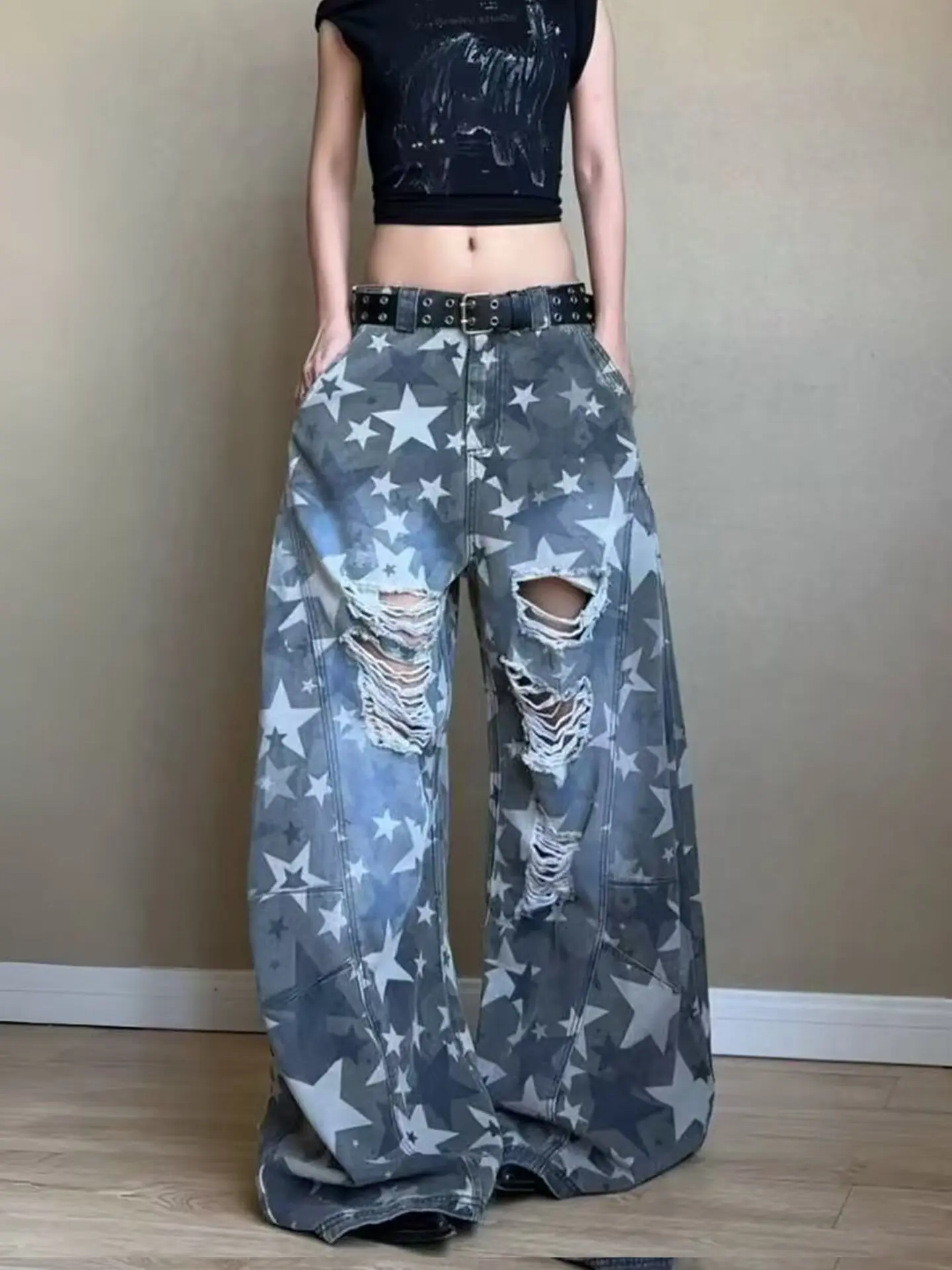 Women's Jeans Y2K Street Star Print Ripped Hole Vintage Jeans Girl High Street Trend American Baggy Casual Wide Leg Jeans New
Women's Jeans Y2K Street Star Print Ripped Hole Vintage Jeans Girl High Street Trend American Baggy Casual Wide Leg Jeans New