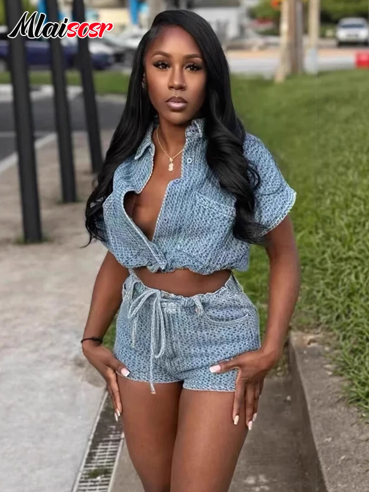 Mlaiscsr Fashion Blue Denim Splicing Shorts 2 Piece Sets Women Short Sleeve Crop Jacket and Short Pants Casual Streetwear Outfit
Mlaiscsr Fashion Blue Denim Splicing Shorts 2 Piece Sets Women Short Sleeve Crop Jacket and Short Pants Casual Streetwear Outfit