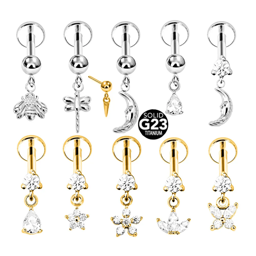 ASTM F136 G23 Titanium Flower Butterfly Bee Drop Moon Threadless Piercing Teardrop Pin Push in Daith Conch Earring 16G 18G 20G
ASTM F136 G23 Titanium Flower Butterfly Bee Drop Moon Threadless Piercing Teardrop Pin Push in Daith Conch Earring 16G 18G 20G