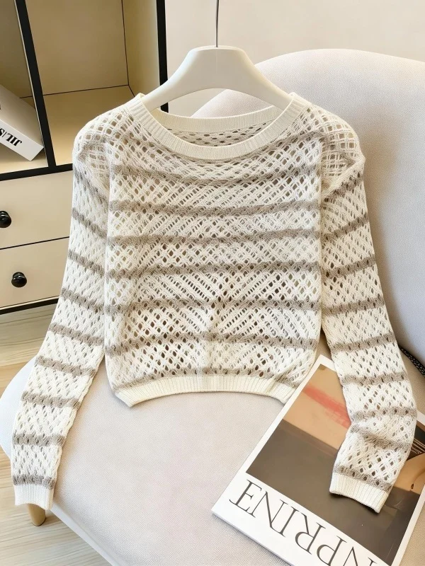 2026 New Lazy Style Striped Hollow Knitted Top Women's round Neck Knitwear Slimming High Length Summer Breathable Casual
2026 New Lazy Style Striped Hollow Knitted Top Women's round Neck Knitwear Slimming High Length Summer Breathable Casual