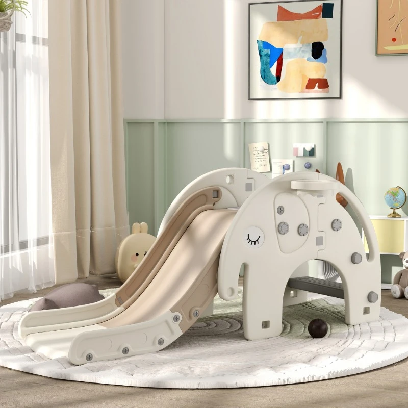 3 in 1 Toddler Slide for Years 1-3, Kids Slide with Climber, Basketball Hoop, Elephant-Shaped Indoor Slide, Cream White
3 in 1 Toddler Slide for Years 1-3, Kids Slide with Climber, Basketball Hoop, Elephant-Shaped Indoor Slide, Cream White