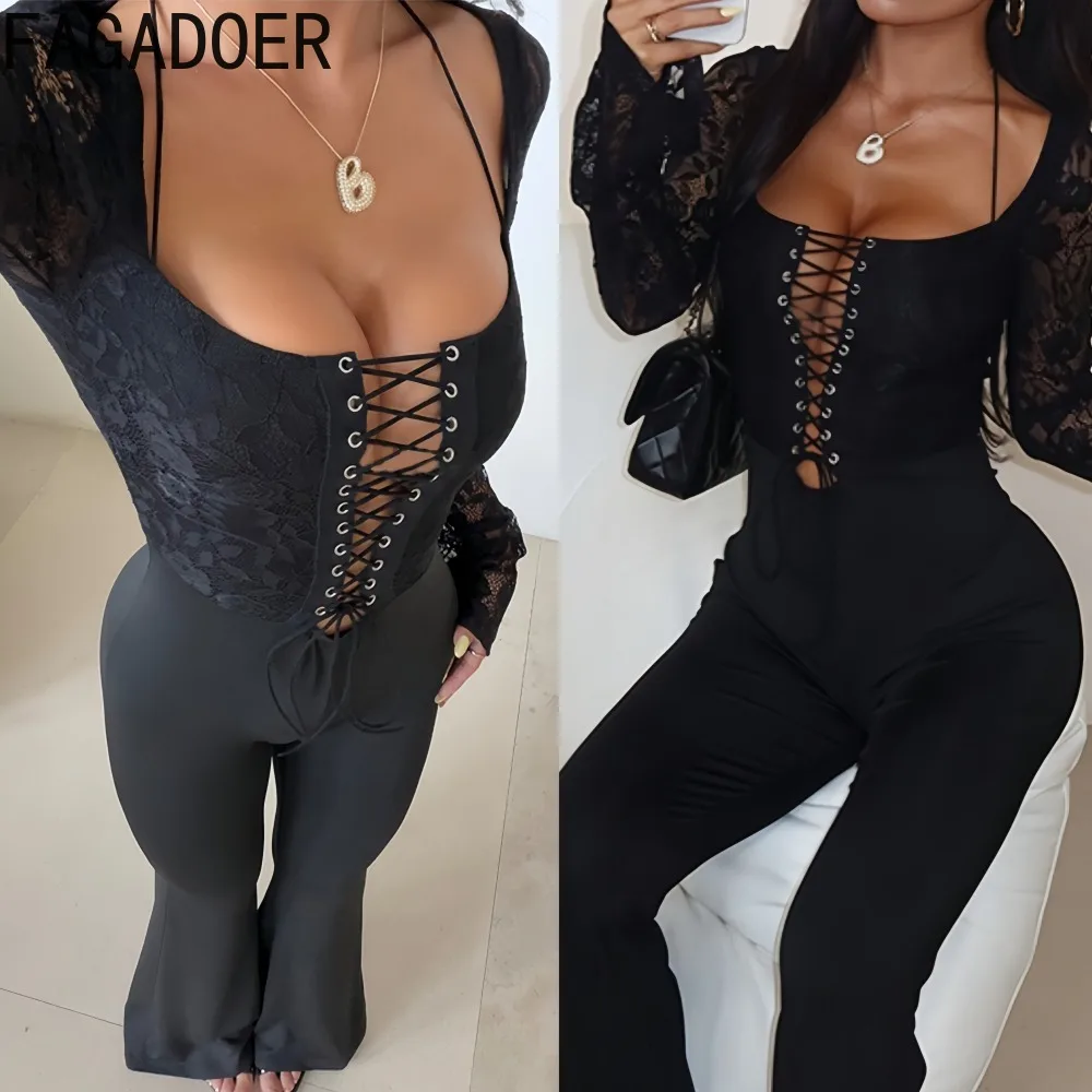 FAGADOER сексуальные кружевные лоскутные облегающие комбинезоны для женщин, прозрачные бандажные комбинезоны с длинными рукавами, женские уличные комбинезоны, новинка
FAGADOER сексуальные кружевные лоскутные облегающие комбинезоны для женщин, прозрачные бандажные комбинезоны с длинными рукавами, женские уличные комбинезоны, новинка