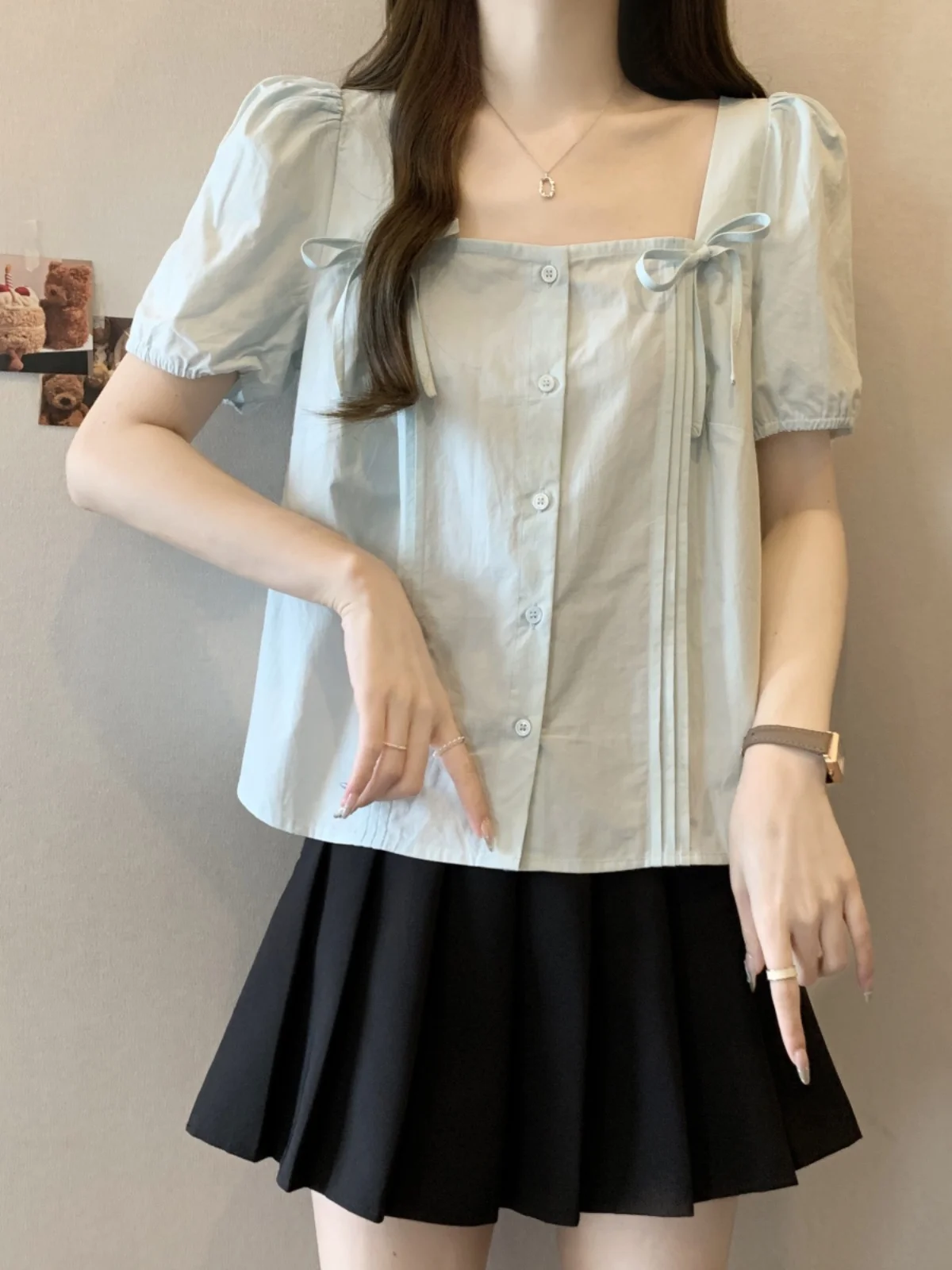 Mint Green Bubble Short Sleeve Shirt Women's Summer plus Size Slimming Square Neck Top Fashionable Beautiful Small Shirt
Mint Green Bubble Short Sleeve Shirt Women's Summer plus Size Slimming Square Neck Top Fashionable Beautiful Small Shirt