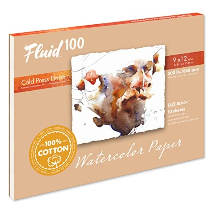 Блок для акварели Fluid 100 Artist, 300 фунтов, 640 GSM, 100% хлопок, холодного прессования, для акварельной живописи и влажных техник, с технологией Easy Block
Блок для акварели Fluid 100 Artist, 300 фунтов, 640 GSM, 100% хлопок, холодного прессования, для акварельной живописи и влажных техник, с технологией Easy Block