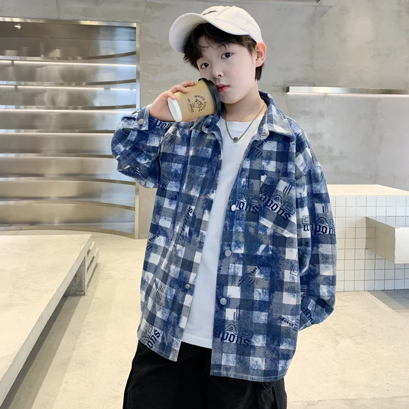 Spring Autumn Boys Plaid Shirt Coat with Letters Long Sleeve Korean Casual Style Big Kids Cotton Blouse Children's Clothes
Spring Autumn Boys Plaid Shirt Coat with Letters Long Sleeve Korean Casual Style Big Kids Cotton Blouse Children's Clothes