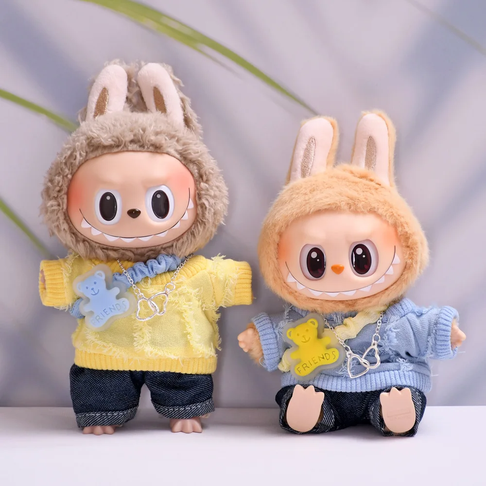 For 17cm v1v2 Pendants Labubu Clothes T-shirts Jeans Sets LABUBU Doll Clothing Replacement Dolls Accessories Cute Decoration
For 17cm v1v2 Pendants Labubu Clothes T-shirts Jeans Sets LABUBU Doll Clothing Replacement Dolls Accessories Cute Decoration