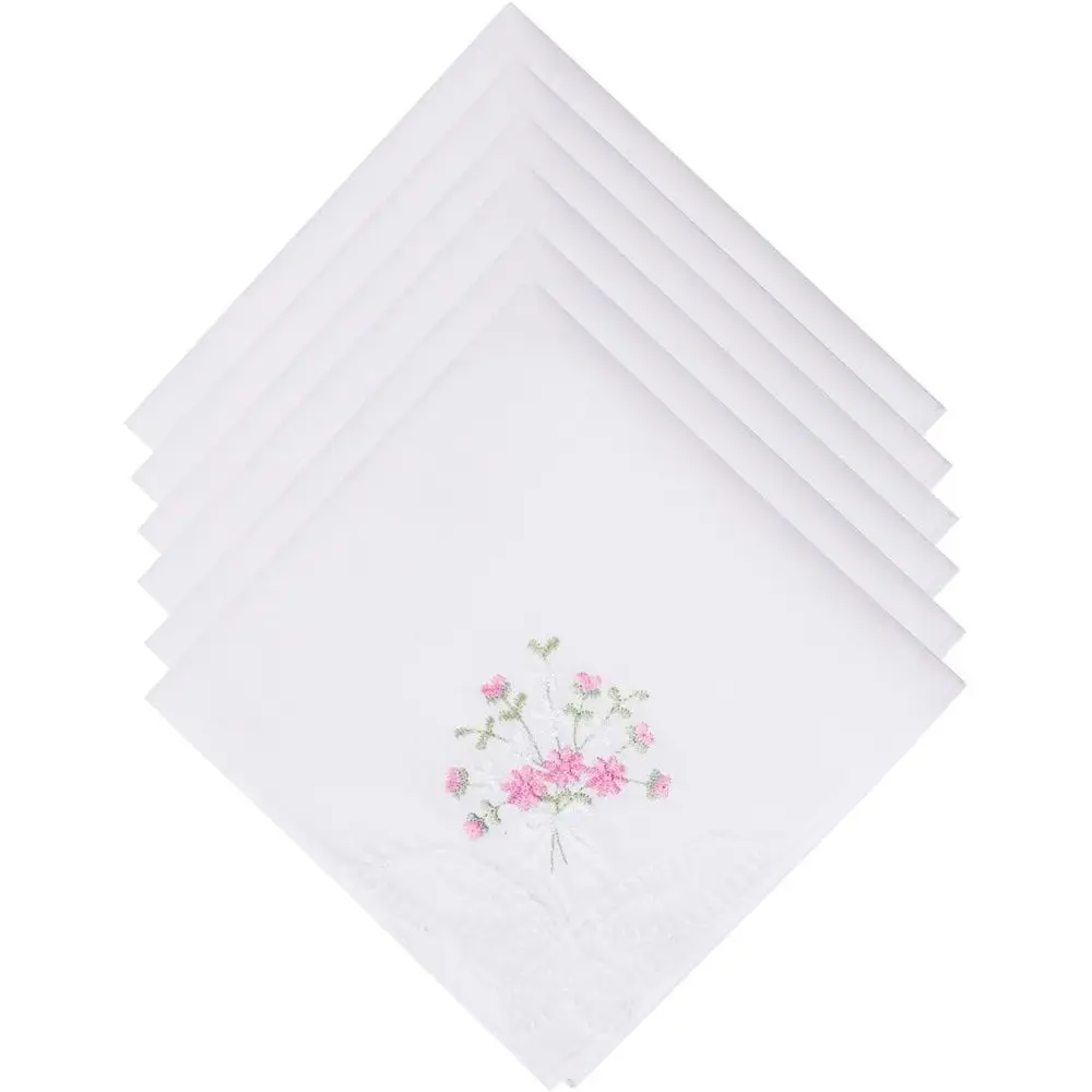 Embroidered Lace Cotton Handkerchiefs, 6-Pack Pink Floral for Women
Embroidered Lace Cotton Handkerchiefs, 6-Pack Pink Floral for Women