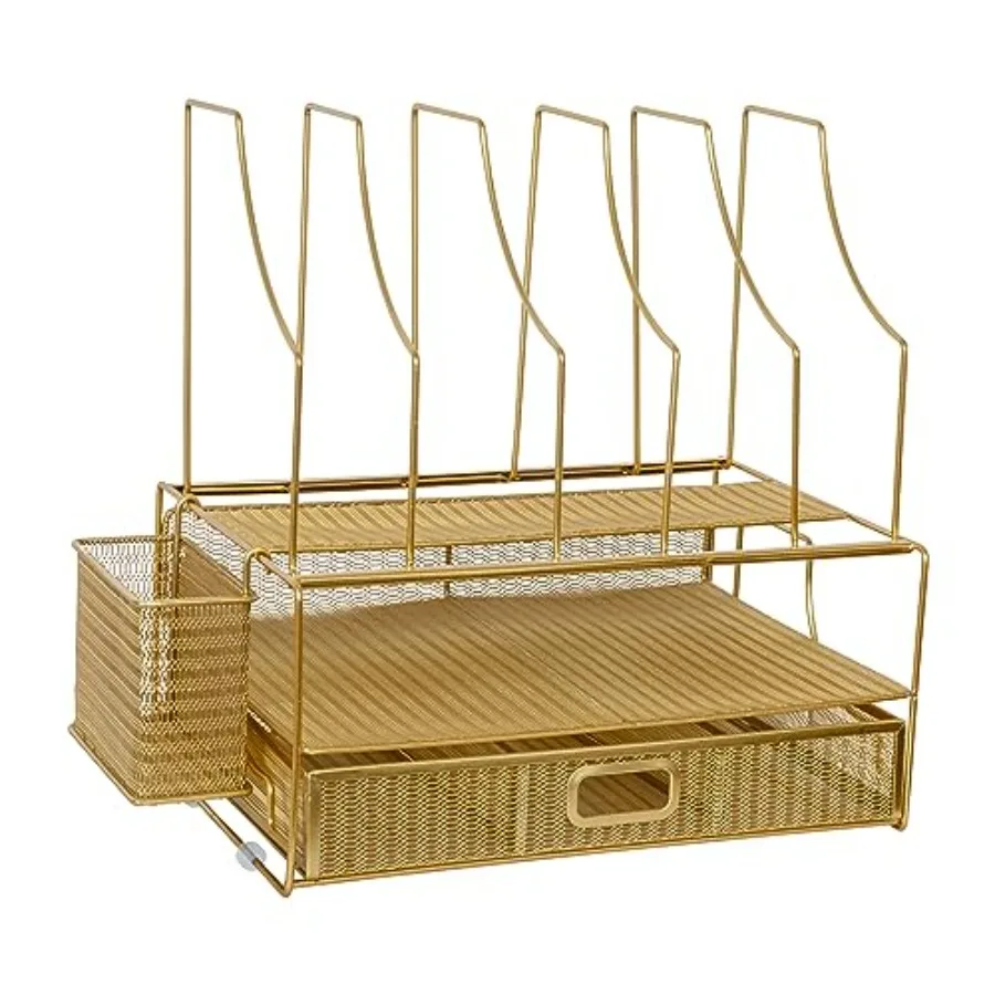Ryder Gold Mesh Metal Large Desktop Organizer With Paper File Letter Holder Organizer and Drawer
Ryder Gold Mesh Metal Large Desktop Organizer With Paper File Letter Holder Organizer and Drawer