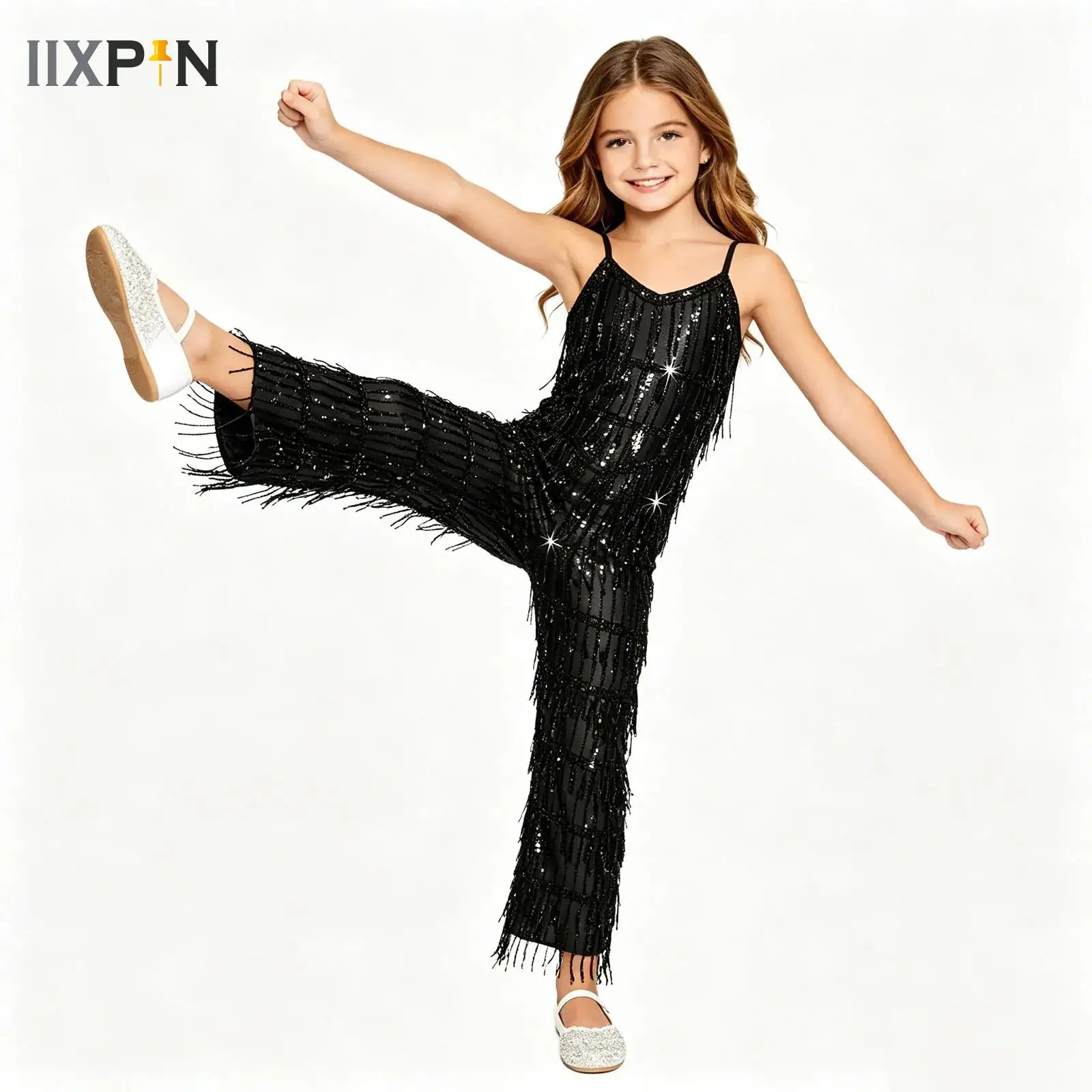 Kids Girls Sequin Tassels Hippie Clothes Gymnastic Ballet Jumpsuit Dress Sleeveless Wide-Leg One-piece Modern Contemporary Wear
Kids Girls Sequin Tassels Hippie Clothes Gymnastic Ballet Jumpsuit Dress Sleeveless Wide-Leg One-piece Modern Contemporary Wear