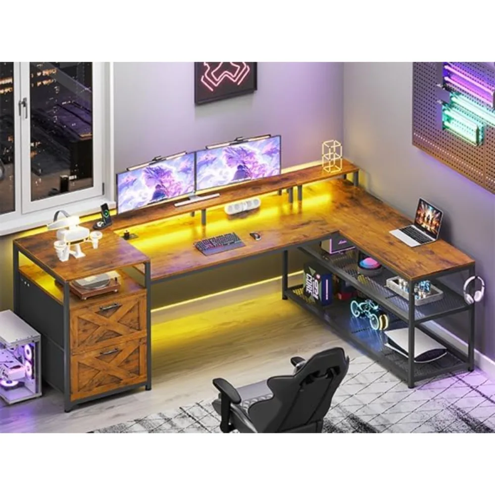 67" L Shaped Desk with Drawers, Computer Office Desk with Storage Shelves & Power Outlet, Reversible Gaming Desks
67" L Shaped Desk with Drawers, Computer Office Desk with Storage Shelves & Power Outlet, Reversible Gaming Desks