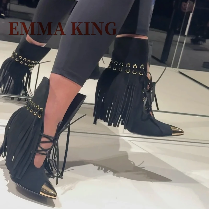Fringe Pointed Toe Lace Up Boots Stiletto Heels Cross Strap Runway Boots Spring Autumn New Casual Party Boots For Women 44
Fringe Pointed Toe Lace Up Boots Stiletto Heels Cross Strap Runway Boots Spring Autumn New Casual Party Boots For Women 44