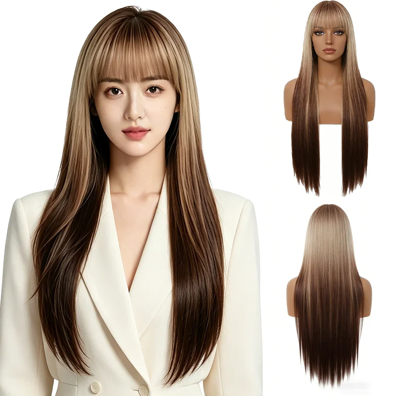 Long Straight Brown Blonde Balayage Ombre Wig For Women Air Bangs Pre Styled Fluffy Heat Resistant Synthetic Wig For Party Cos
Long Straight Brown Blonde Balayage Ombre Wig For Women Air Bangs Pre Styled Fluffy Heat Resistant Synthetic Wig For Party Cos