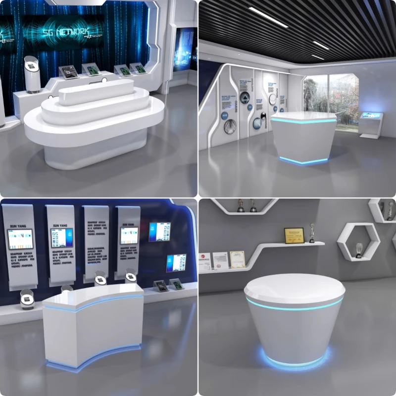 Special-shaped paint exhibition hall display stand, technological product display case, luminous experience table
Special-shaped paint exhibition hall display stand, technological product display case, luminous experience table