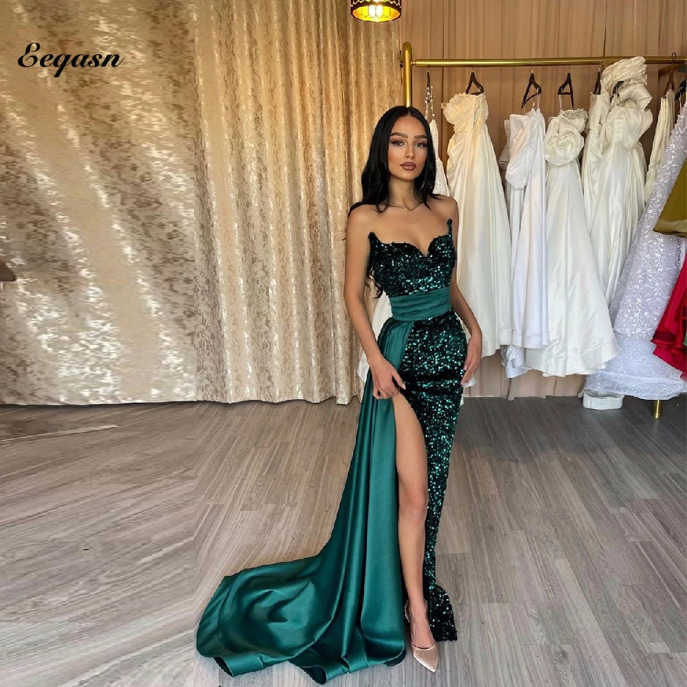 Sparkly Dark Green Mermaid Evening Dresses Leg Split Sequin Long Prom Gowns Elegant Celebrity Party Dress Back Open
Sparkly Dark Green Mermaid Evening Dresses Leg Split Sequin Long Prom Gowns Elegant Celebrity Party Dress Back Open