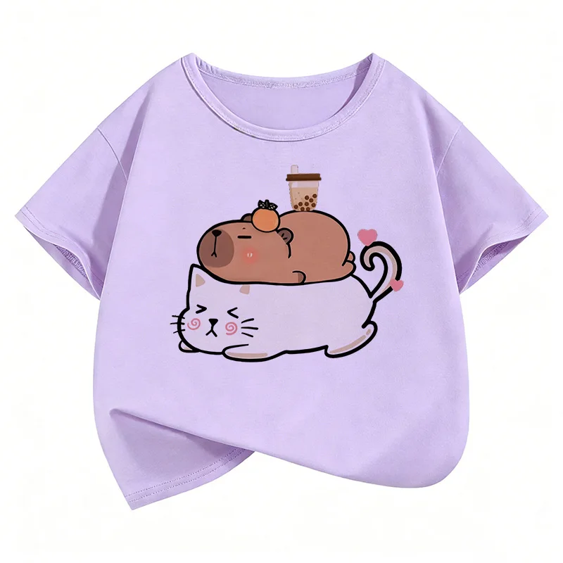Cute Cat Capybara Kids Cotton T Shirts Summer Short Sleeve Tees Cartoon Boys Girls Clothes Kawaii Tops Y2K Children T-shirt
Cute Cat Capybara Kids Cotton T Shirts Summer Short Sleeve Tees Cartoon Boys Girls Clothes Kawaii Tops Y2K Children T-shirt