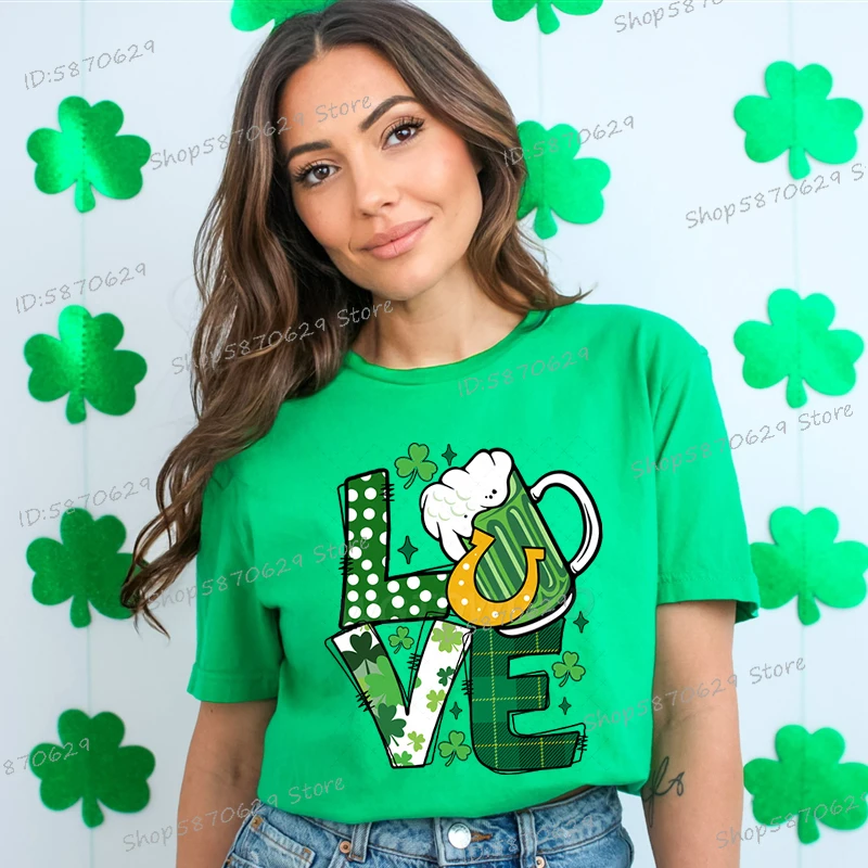 Green Clover Letter Love Print T Shirt Women St Patrick's Day Party T-shirts Fashion Beer Lover Female St Patrick's Day Tshirt
Green Clover Letter Love Print T Shirt Women St Patrick's Day Party T-shirts Fashion Beer Lover Female St Patrick's Day Tshirt