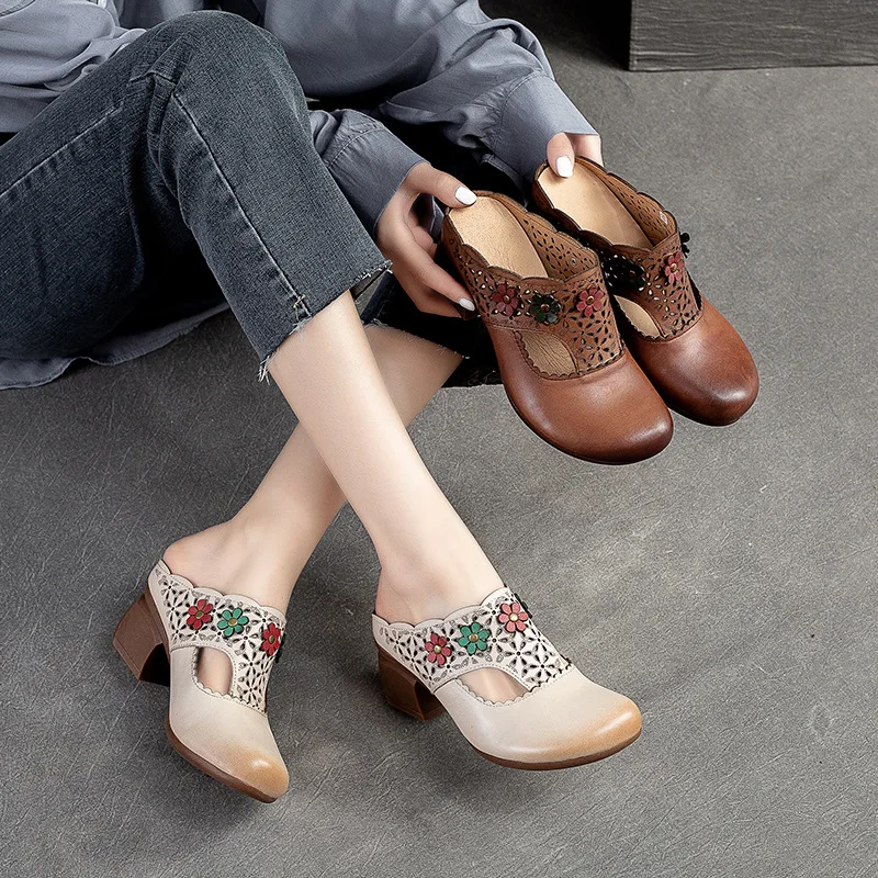 2023 Retro Style Hand Made Women Slippers Soft Summer Shoes round head flower High Heels Slides Hollow Out BROWN Dropshipping
2023 Retro Style Hand Made Women Slippers Soft Summer Shoes round head flower High Heels Slides Hollow Out BROWN Dropshipping