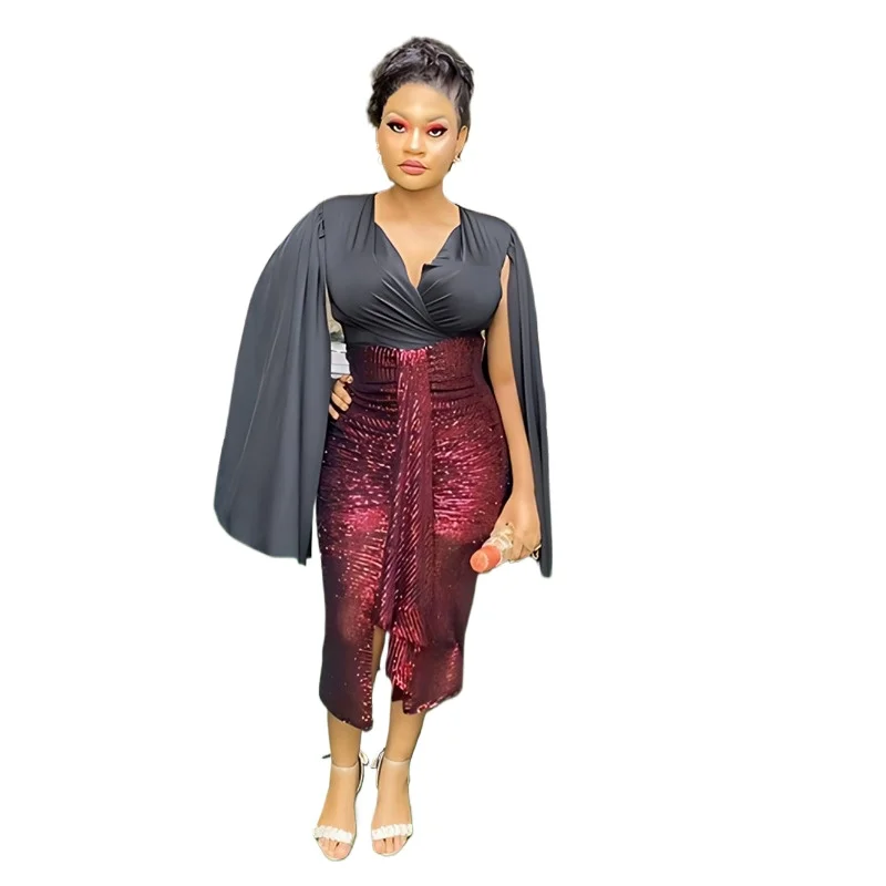 African Dresses for Women Cape Sleeve V Neck Sexy Sequin Evening Party Midi Dress Plus Size 4XL Available
African Dresses for Women Cape Sleeve V Neck Sexy Sequin Evening Party Midi Dress Plus Size 4XL Available
