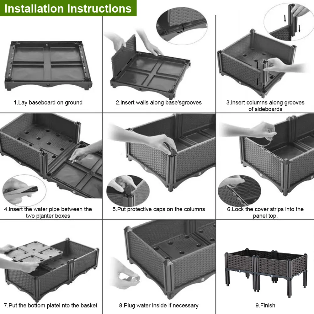 Elevated Plastic Raised Garden Bed Planter Outdoor Planters with Drainage Holes
Elevated Plastic Raised Garden Bed Planter Outdoor Planters with Drainage Holes