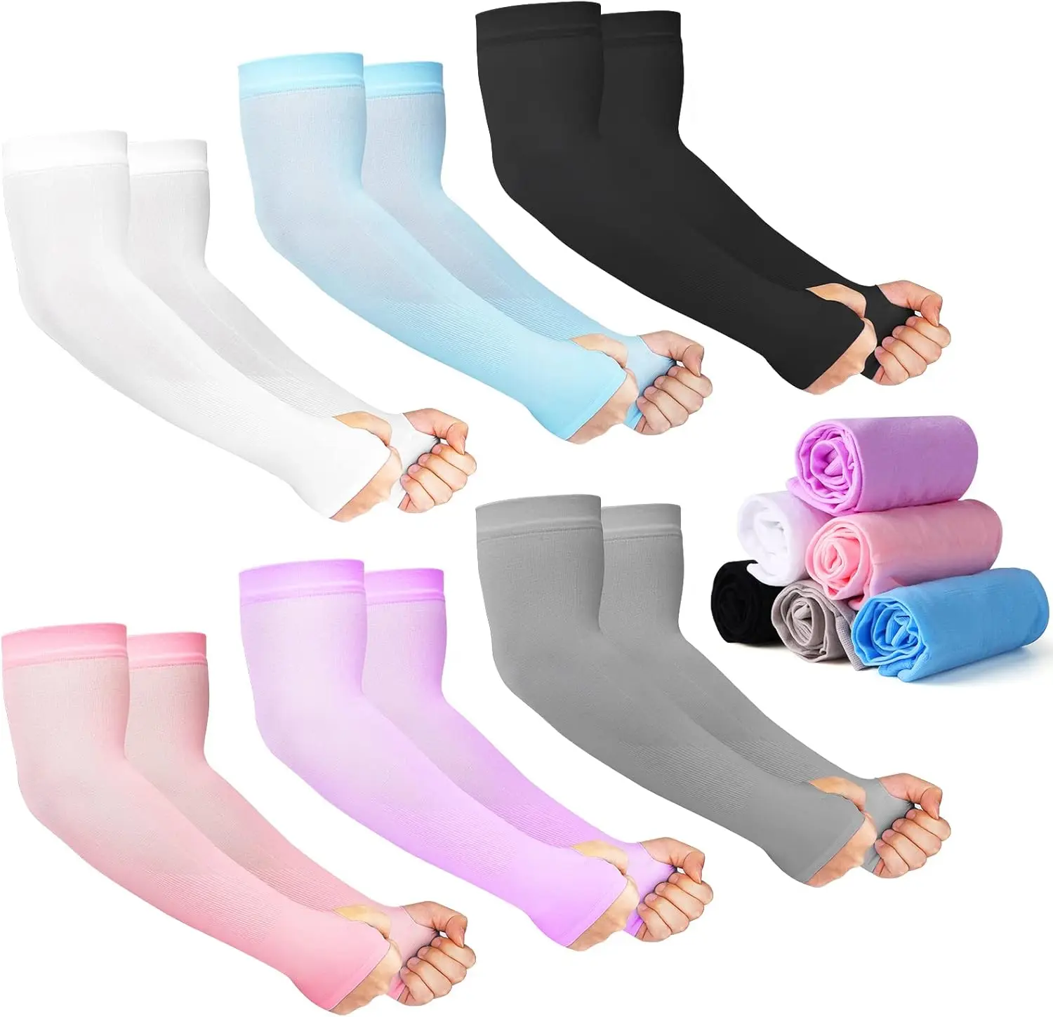 UV Cooling Arm Sleeves for Men Women, Sun Protection with Thumb Hole, 12 Pairs 6 Colors, for Driving Golf Cycling Fishing Hiking
UV Cooling Arm Sleeves for Men Women, Sun Protection with Thumb Hole, 12 Pairs 6 Colors, for Driving Golf Cycling Fishing Hiking