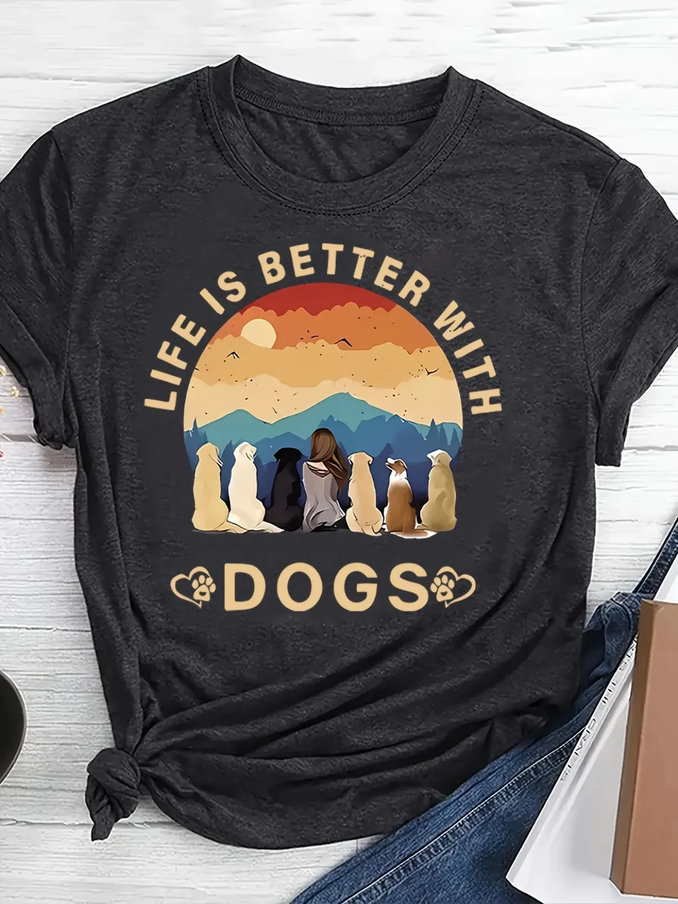 Women's Casual Short Sleeve T-Shirt - 100% Cotton Relaxed Fit Round Neck Tee with "Life is Better with Dogs" Graphic Print
Women's Casual Short Sleeve T-Shirt - 100% Cotton Relaxed Fit Round Neck Tee with "Life is Better with Dogs" Graphic Print
