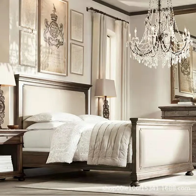 Solid wood retro American medieval French bedroom hotel homestay carved oak home double bed
Solid wood retro American medieval French bedroom hotel homestay carved oak home double bed