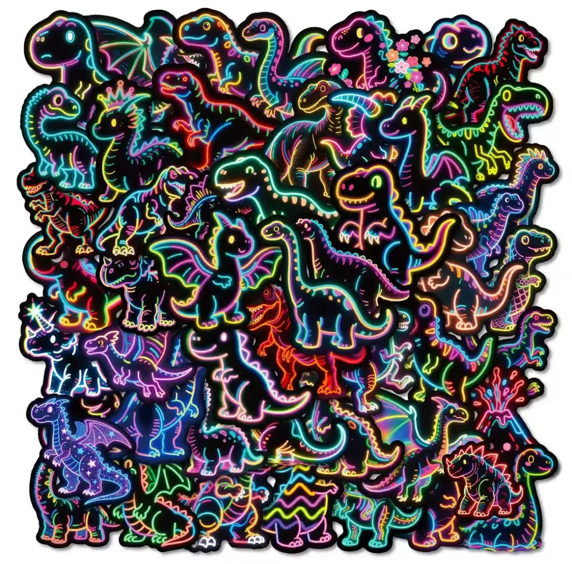 56 new neon dinosaur black-border colored light cartoon graffiti stickers for notebook skateboard waterproof stickers
56 new neon dinosaur black-border colored light cartoon graffiti stickers for notebook skateboard waterproof stickers