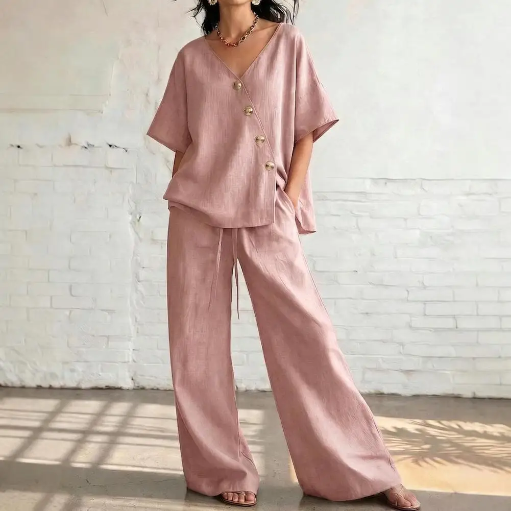 Two Piece Outfits for Women Button Down V Neck Short Sleeve Top And Drawstring Long Pants Summer Lounge Sets Women Clothing
Two Piece Outfits for Women Button Down V Neck Short Sleeve Top And Drawstring Long Pants Summer Lounge Sets Women Clothing