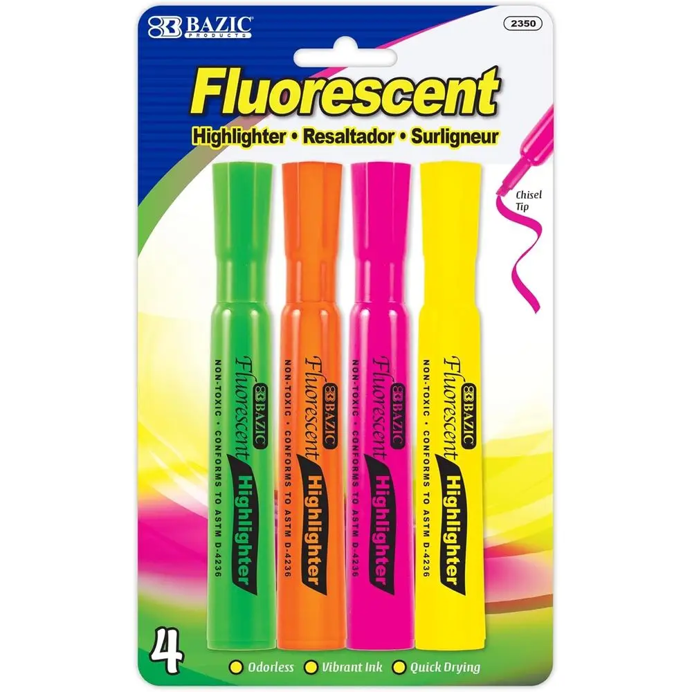 Set of 144 Assorted Fluorescent Chisel Tip Highlighters, Smooth Ink, Desk Style, Unscented, Ideal for Office and School
Set of 144 Assorted Fluorescent Chisel Tip Highlighters, Smooth Ink, Desk Style, Unscented, Ideal for Office and School