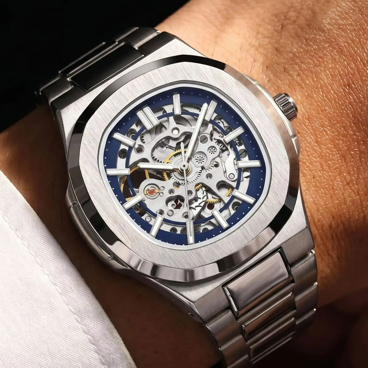 Luxury Men's Watch Automatic Mechanical WristWatch Fashion Stainless Steel Watch Silver Gold Hollow-out Self Winding Clock Reloj
Luxury Men's Watch Automatic Mechanical WristWatch Fashion Stainless Steel Watch Silver Gold Hollow-out Self Winding Clock Reloj