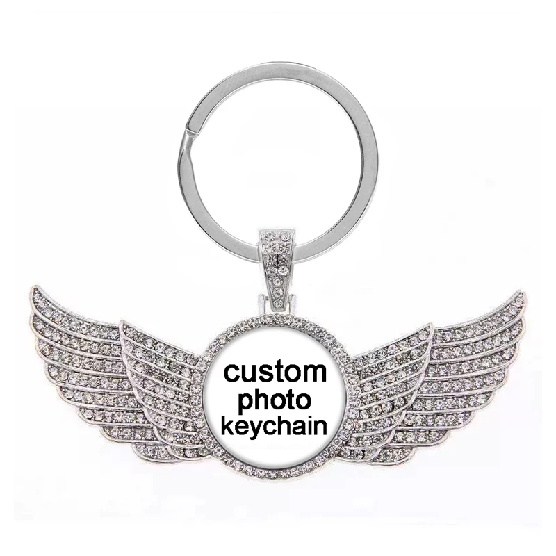 Personalized Photo Custom pictures glass cabochon Wings crystal keychain Bag Car key Rings silver plated key chains Men Women
Personalized Photo Custom pictures glass cabochon Wings crystal keychain Bag Car key Rings silver plated key chains Men Women