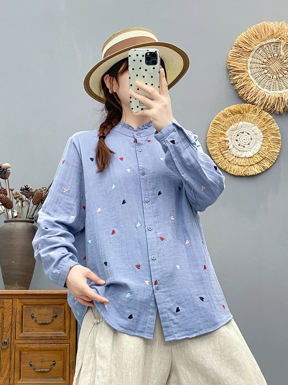 Enianechu Pretty and Elegant Women's Blouses Stand Collar Heart-shaped Embroider White Blue Pink Shirts Cotton Yarn Blouses
Enianechu Pretty and Elegant Women's Blouses Stand Collar Heart-shaped Embroider White Blue Pink Shirts Cotton Yarn Blouses