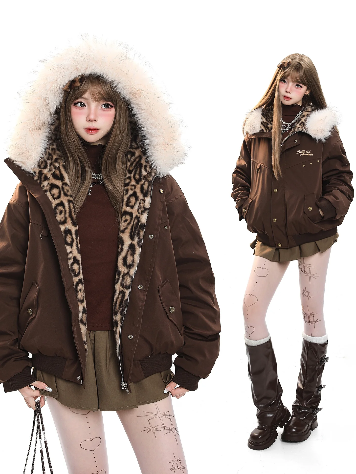 Women's Loose Fit Hooded Jaet with Fur Collar in Leopard Print Cotton Coat Warm Sli Winter New Arrival Faion Brand
Women's Loose Fit Hooded Jaet with Fur Collar in Leopard Print Cotton Coat Warm Sli Winter New Arrival Faion Brand