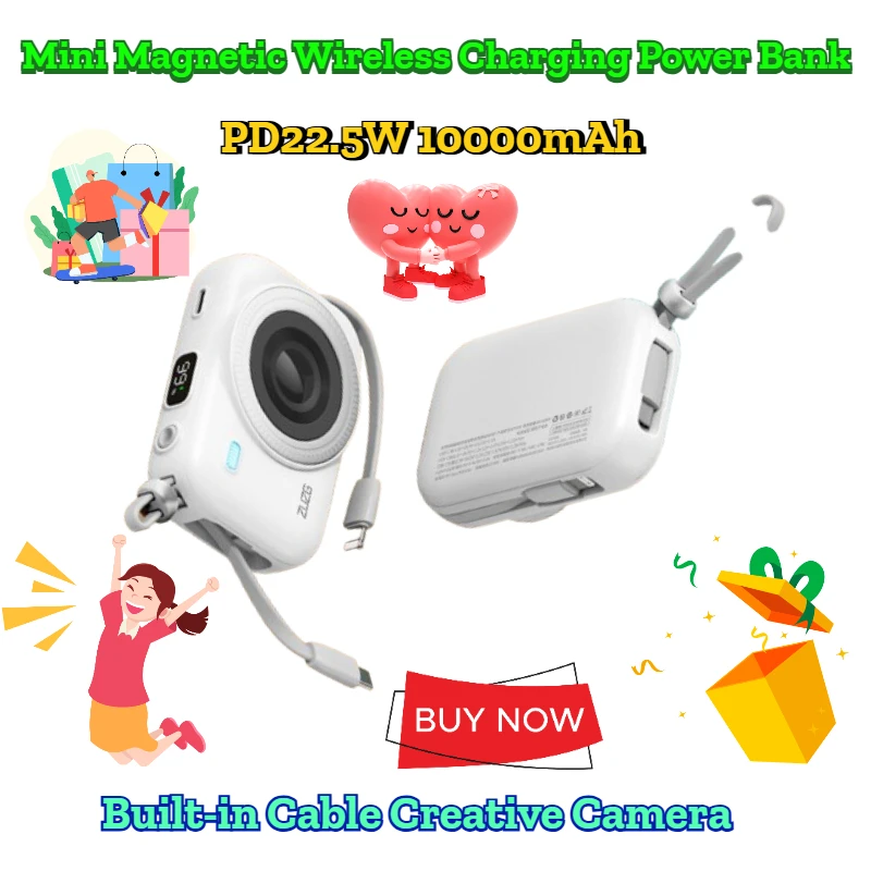 PD22.5W 10000mAh Mini Magnetic Wireless Charging Power Bank Built-in Cable Creative Camera
PD22.5W 10000mAh Mini Magnetic Wireless Charging Power Bank Built-in Cable Creative Camera